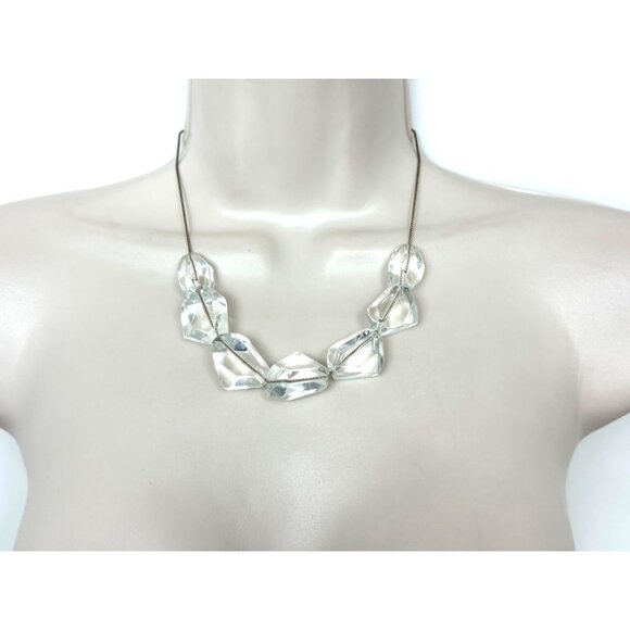 CLEAR CHUNKY ROCK BEADS STATEMENT NECKLACE Jewelry Wedding Evening Bride Mother - Picture 1 of 2